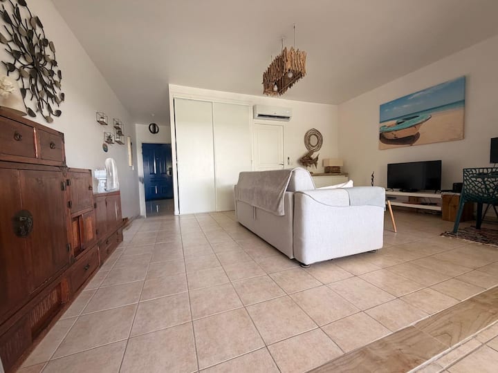 Salon avec TV et canapé lit + Box fibre internet Orange