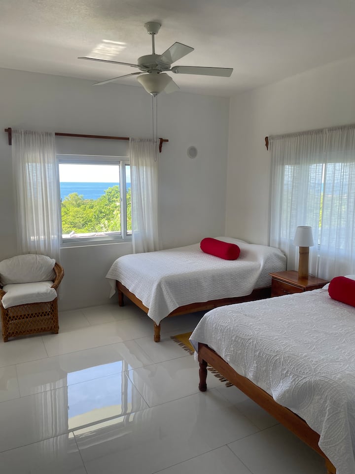 Ორი ორადგილიანი საწოლი და ოკეანის წინა ხედი