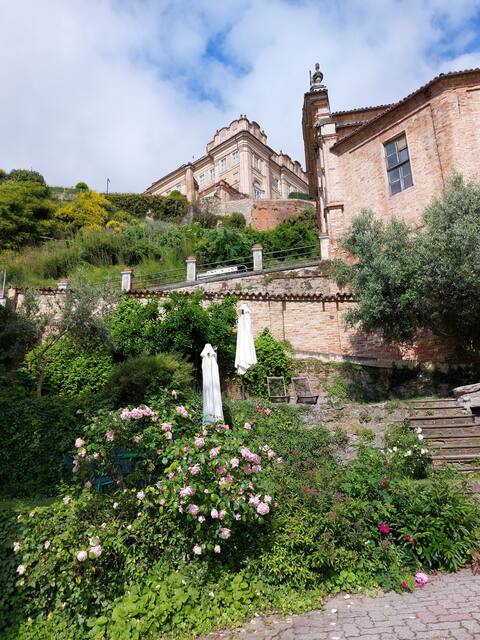 Castle and Langhe view with garden