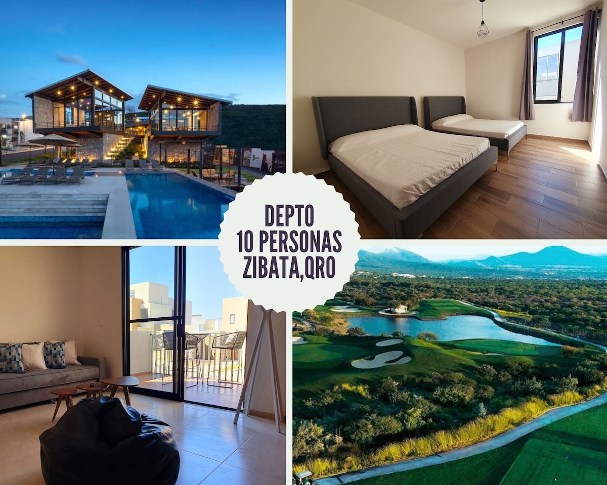The exterior showcases a modern building with large windows and a swimming pool, surrounded by a scenic landscape. An interior image features two unmade beds in a well-lit bedroom. A cozy lounge area is displayed with a bean bag and natural light filtering through expansive glass doors.