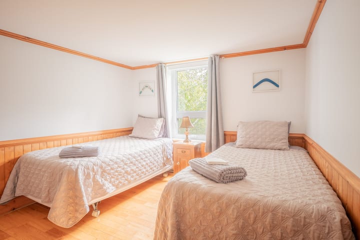 This room offers a second TV as well as two single beds