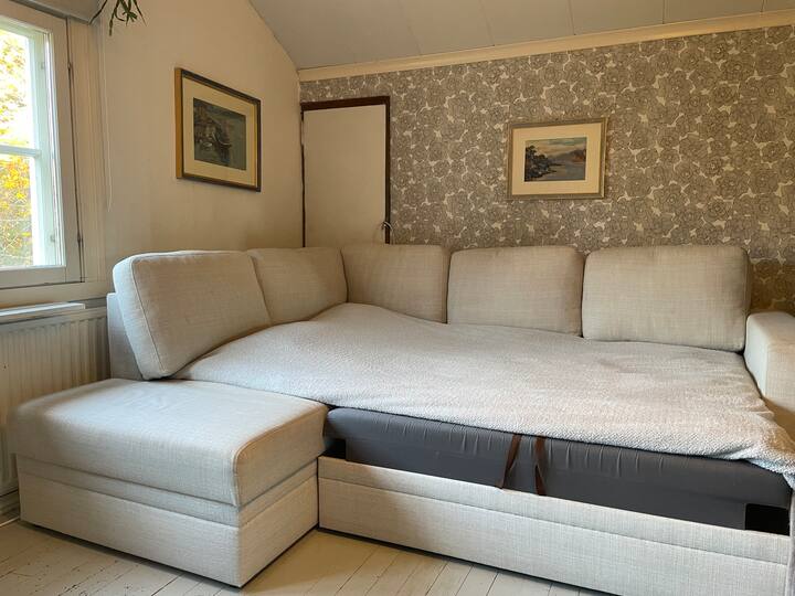 Ეს იხსნება, როგორც ორადგილიანი საწოლი. 
Საჭიროებისამებრ, ხელმისაწვდომია დამატებითი ერთადგილიანი ლეიბი იატაკზე