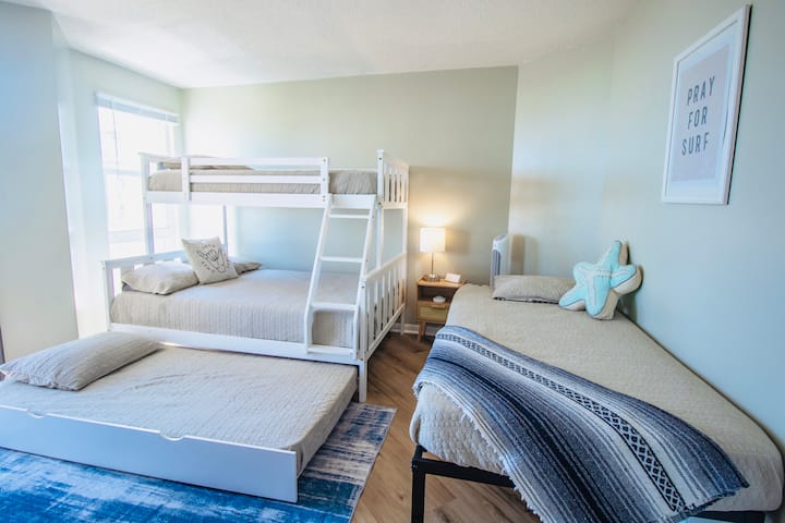 Extra sleeping space! Trundle is easily tucked away to leave the room open! Plenty of room for the provided pack and play!