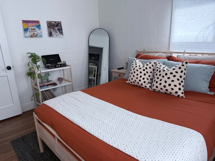 Chambre 2 : lit Queen Size, télévision, tourne-disque, placard complet et salle de bain privée !