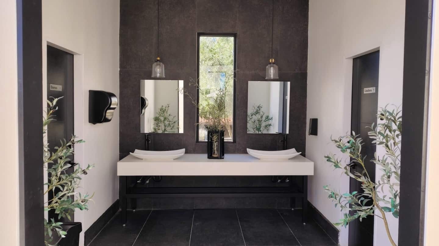 The outdoor bathrooms off the courtyard