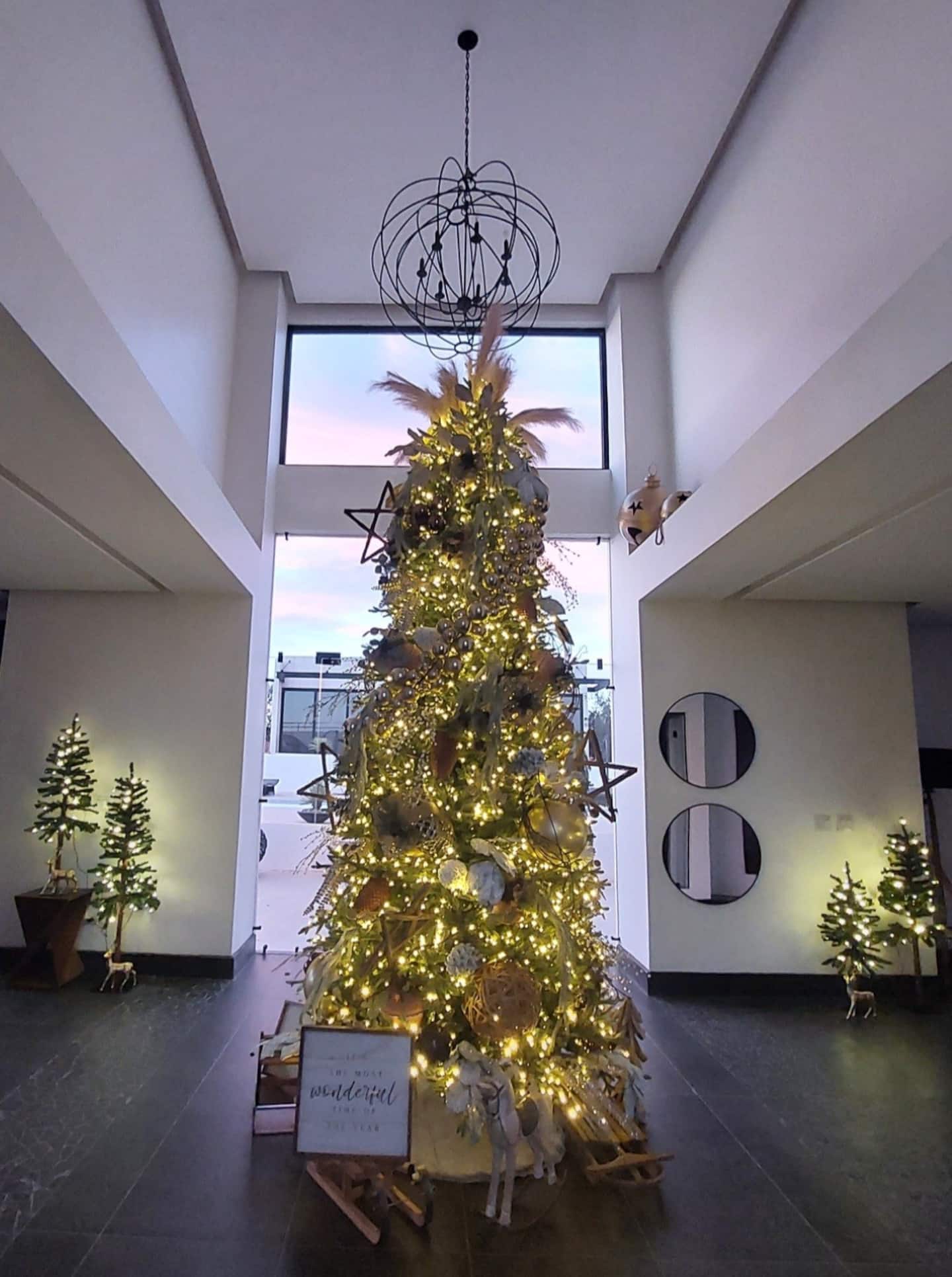 The lounge decorated for Christmas