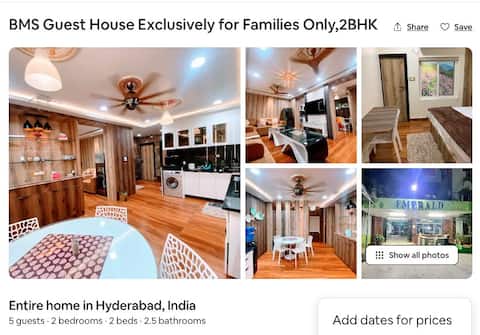 BMS Guest House Exclusively for Families Only,2BHK