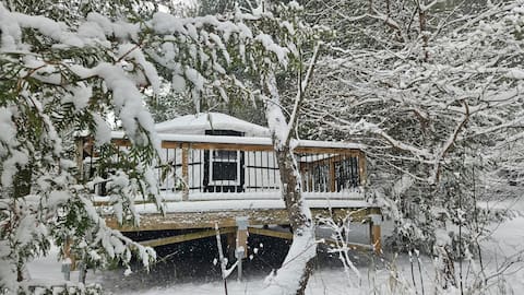Top Airbnb: Juniper Yurt Cabin | Woodland Escape in Grey