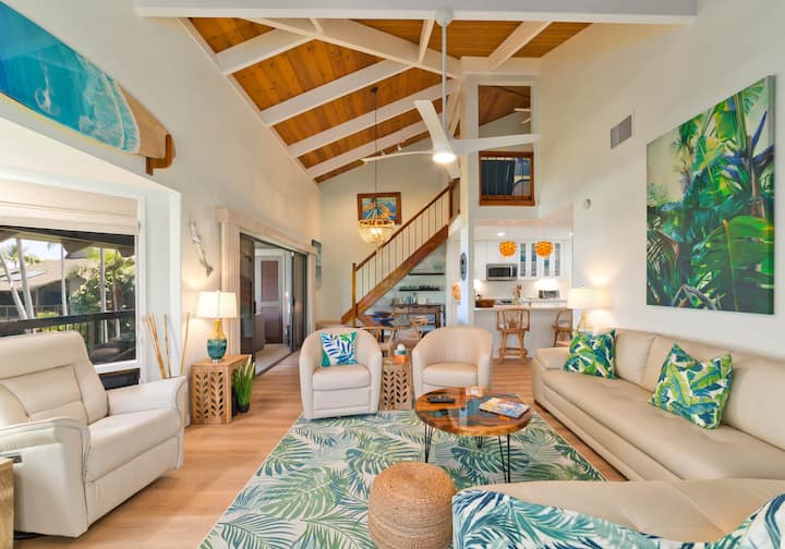 Soaring wood ceilings, new furnishings