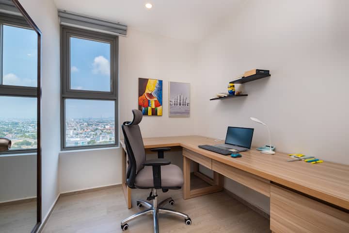 Workspace evidence from Apt 1Br - working corner, nice view, swimming pool