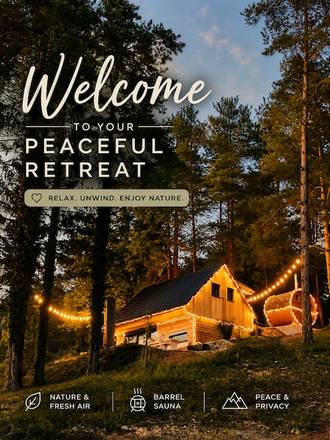 Secluded Romantic Cabin · Hot Tub & Barrel Sauna