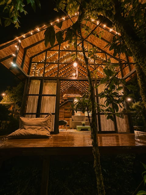 cloud forest cabin with fireplace