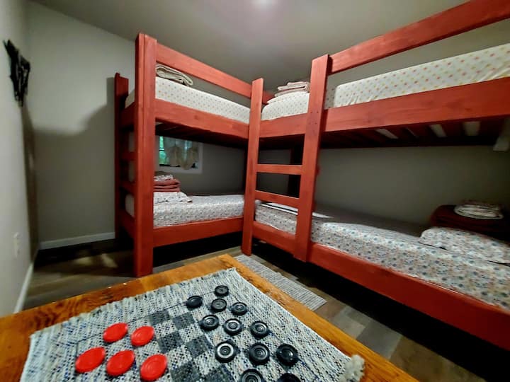 Flip a coin to see who gets the top bunks!  The Bunk room provides beds for four!  