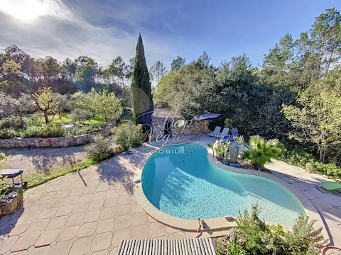 Beautiful sheepfold in the heart of the forest, swimming pool, lake