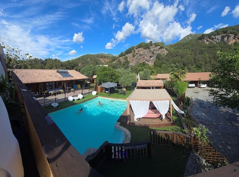 Poolside room, spa, river access