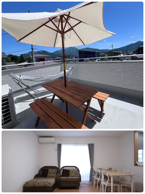 8 people BBQ available!Free bicycles on the 2nd floor of the Nijiro Residence!3 mins walk from hot spring, station and high-speed bus stop Mt.Fuji view