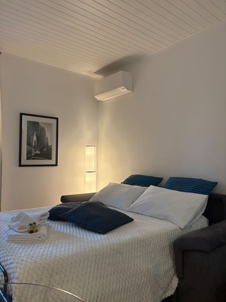 Удобниот двоен кауч на спуштање со приборот за добредојде во куќата Велија  