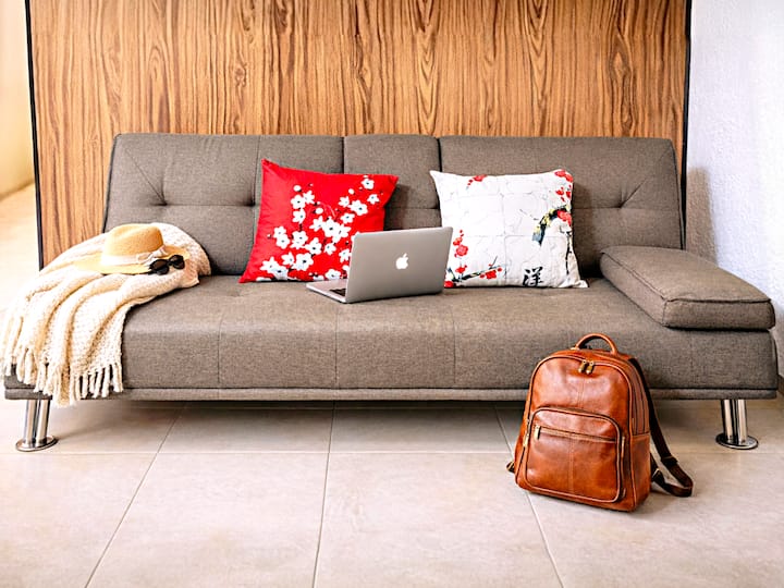 Sofa bed sleeps 1 adult or 2 kids, plus the smart TV for movie night.