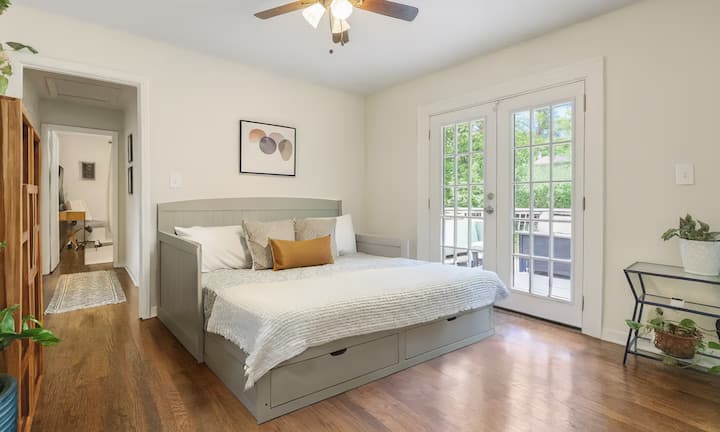 Twin daybed that converts to a King bed! in flex space connected to living room and outdoor entertaining area 