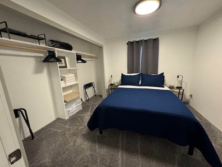 Private bedroom with queen bed and keyless entry. 