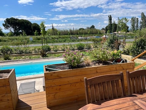House with pool, view of the Canal du Midi