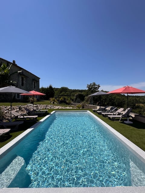 "Le Chai" pool/naturist spa in summer