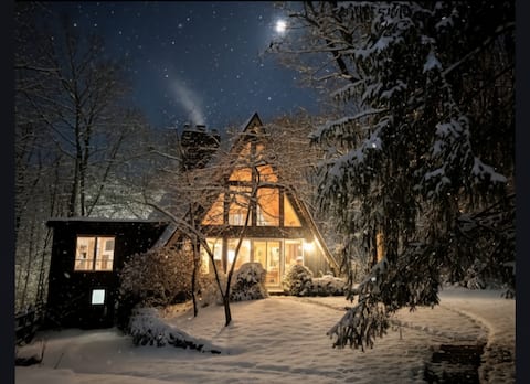 A-frame minutes to Downtown, 3 acres, dog friendly