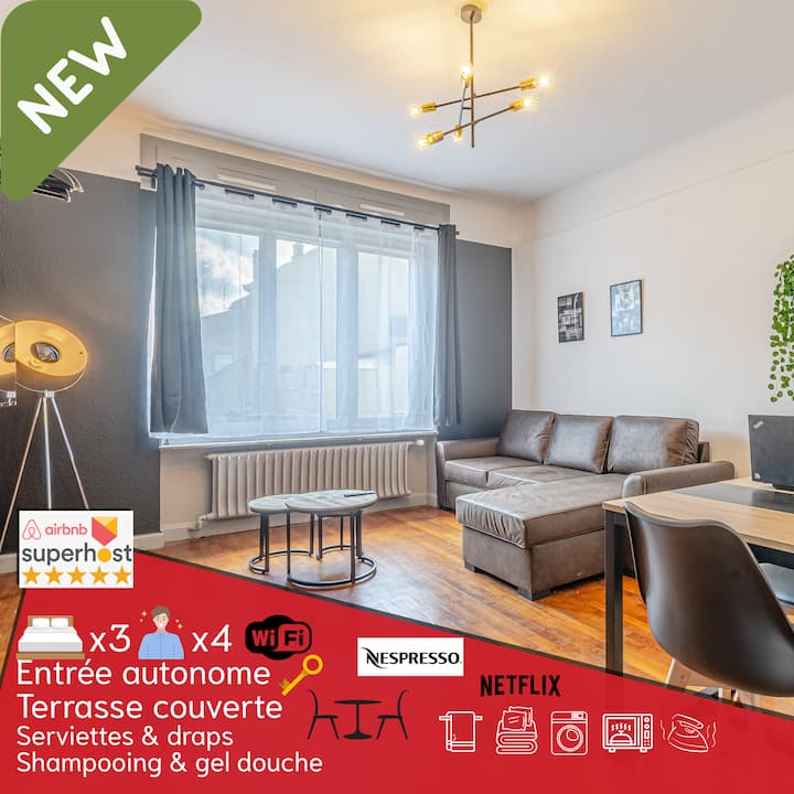 1BR – Terrace & comfort – for teams & families