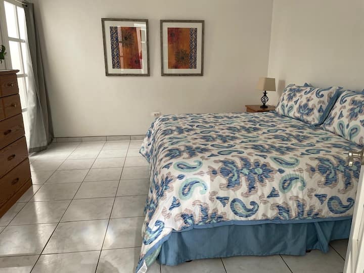 客房位于一楼，是一张双人床，可供2人入住。 