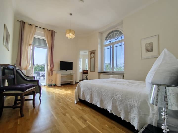 Romantična soba s prekrasnim pogledom na Rajnu i Drachenfels i izlaz na prostranoj terasi 