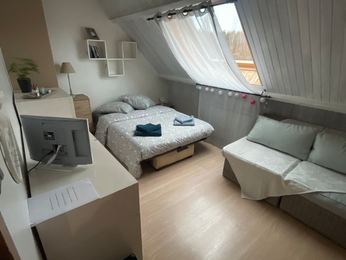 Soba s TV-om (video bonus - Netflix i chromecast s Googleom) s pogledom na bazen
Sofa sa suncobranom na zahtjev za djecu mlađu od 2 godine. Kauč je prisutan tijekom zime 