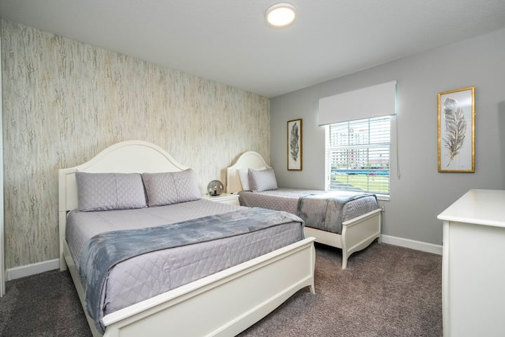 A double size bed and a single bed for all the family members