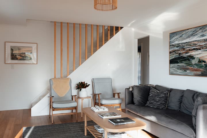 Living area with fold-out sofa bed