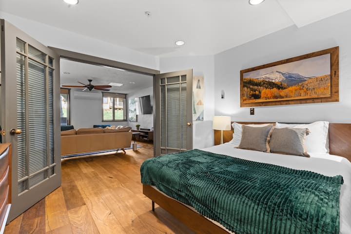 Bedroom 3, just off the living room with a queen sized bed.  