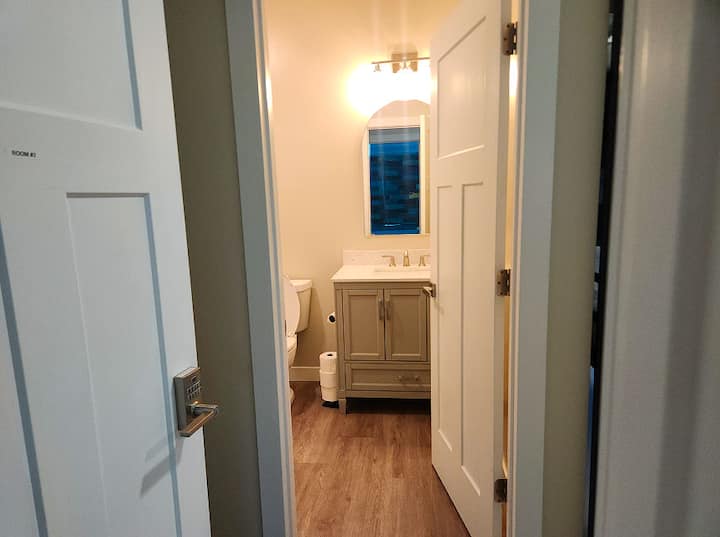 This bedroom has it's own private bath. 