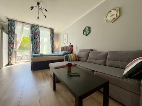 Flaming Apartment with a Balcony in the City Center (Bus/Train Station)