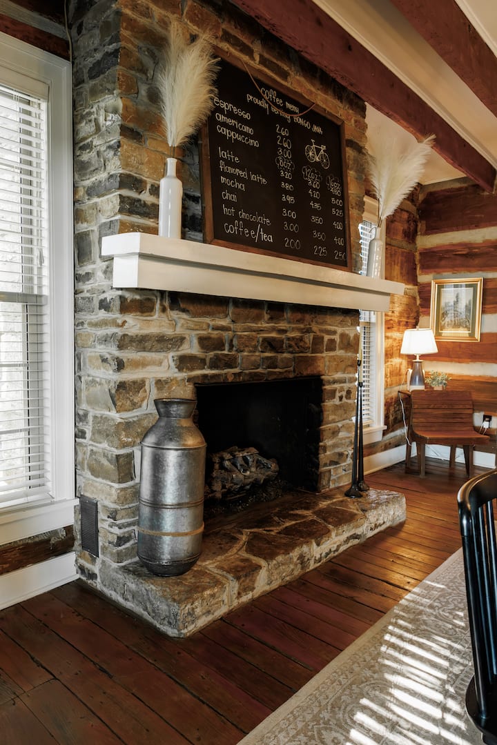 Beautiful original stone fireplace. 
