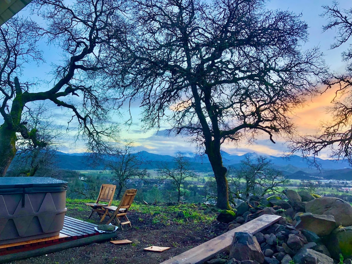 SHARED AREA The view from the right side of our property in Winter when it's green and you can often see snow on the peaks. at Bohemian Belle Yurt in Hidden Valley Lake