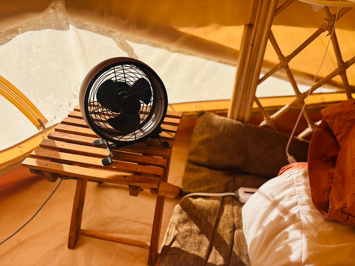 In the Summer you have a retro fan, in winter, HEATED electric mattress pads, fireplace heater. at Bohemian Belle Yurt in Hidden Valley Lake