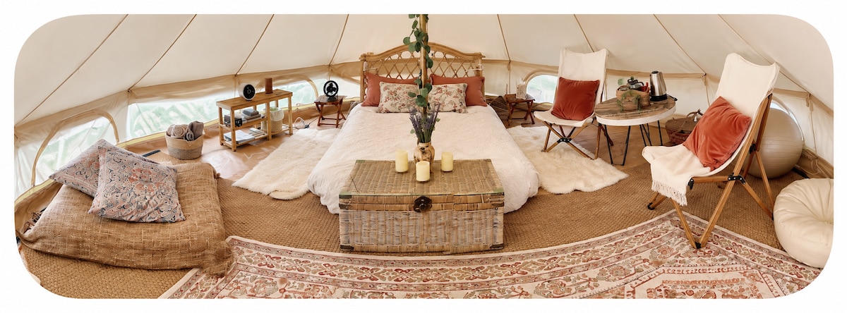 Summer decor: The Bohemian Belle is HUGE...larger than many hotel rooms, larger than a studio apartment. It is "a glamping dream," said one guest. at Bohemian Belle Yurt in Hidden 
