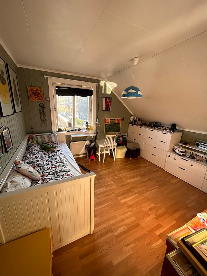 חדר ילדים עם צעצועים, טלוויזיה ומיטה שניתן לשלוף למיטה זוגית. (2x90 x 200 ס"מ.)