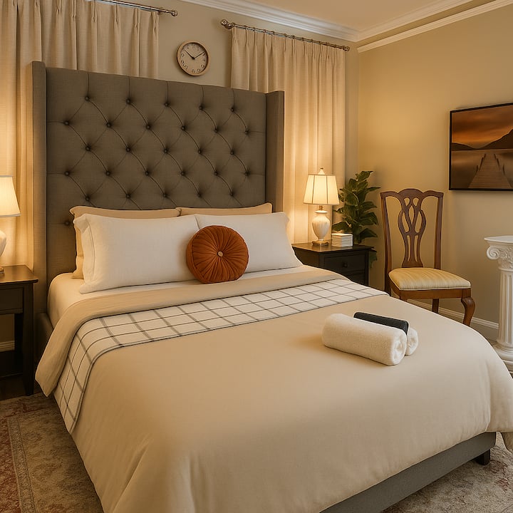 Notre maison comprend un lit queen confortable, conçu avec soin pour assurer un séjour reposant et agréable aux voyageurs.