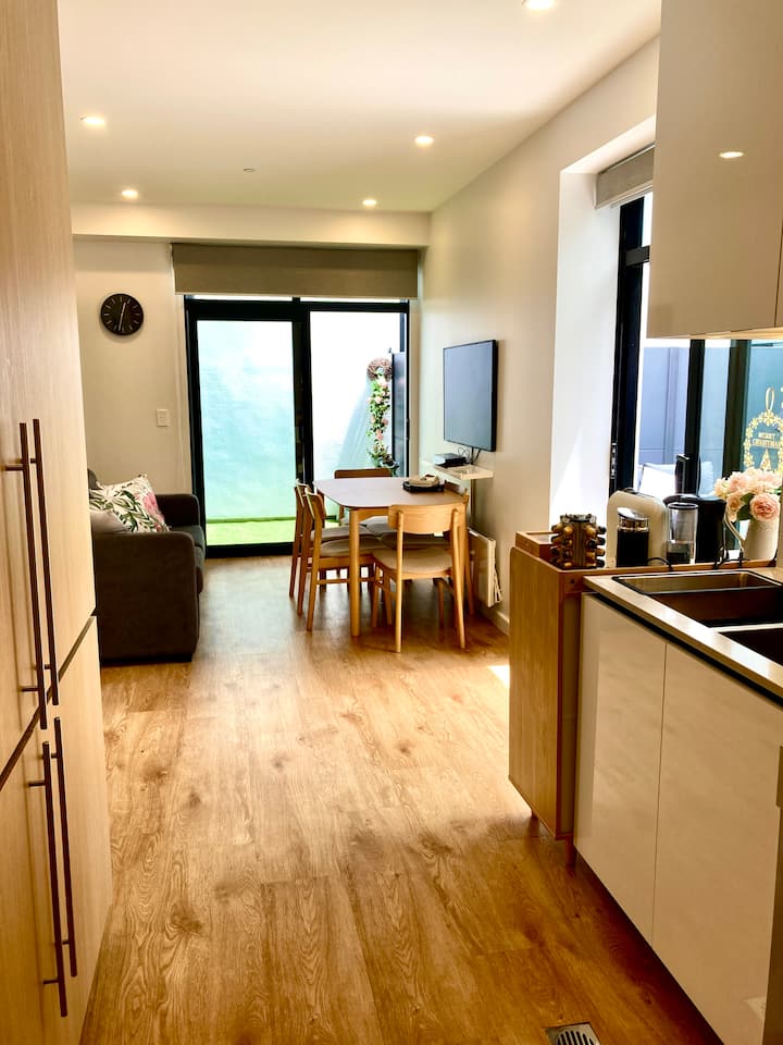 Entrance is on the ground floor. 30m2 yard from French door and another small outdoor space is at the opposite end of the ground floor.