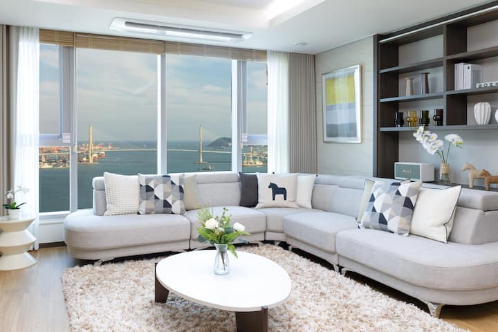 【부산역 5분】#오션뷰#고층#친수공원｜124m²｜최대9인｜침대4｜취사·세탁｜짐보관·무료주차 - Busan