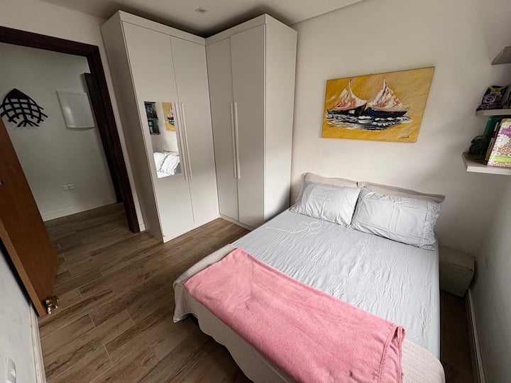 It has a double box bed and wardrobe. 