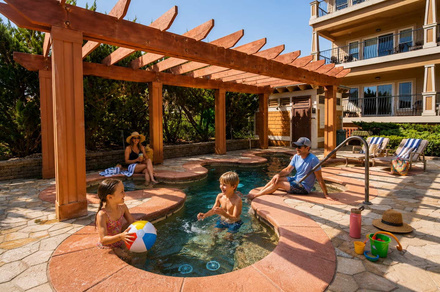 Sink into the warm bubbles after a day on the beach while the kids unwind nearby. It's the perfect place to relax, reconnect, and end another unforgettable day in the Outer Banks.