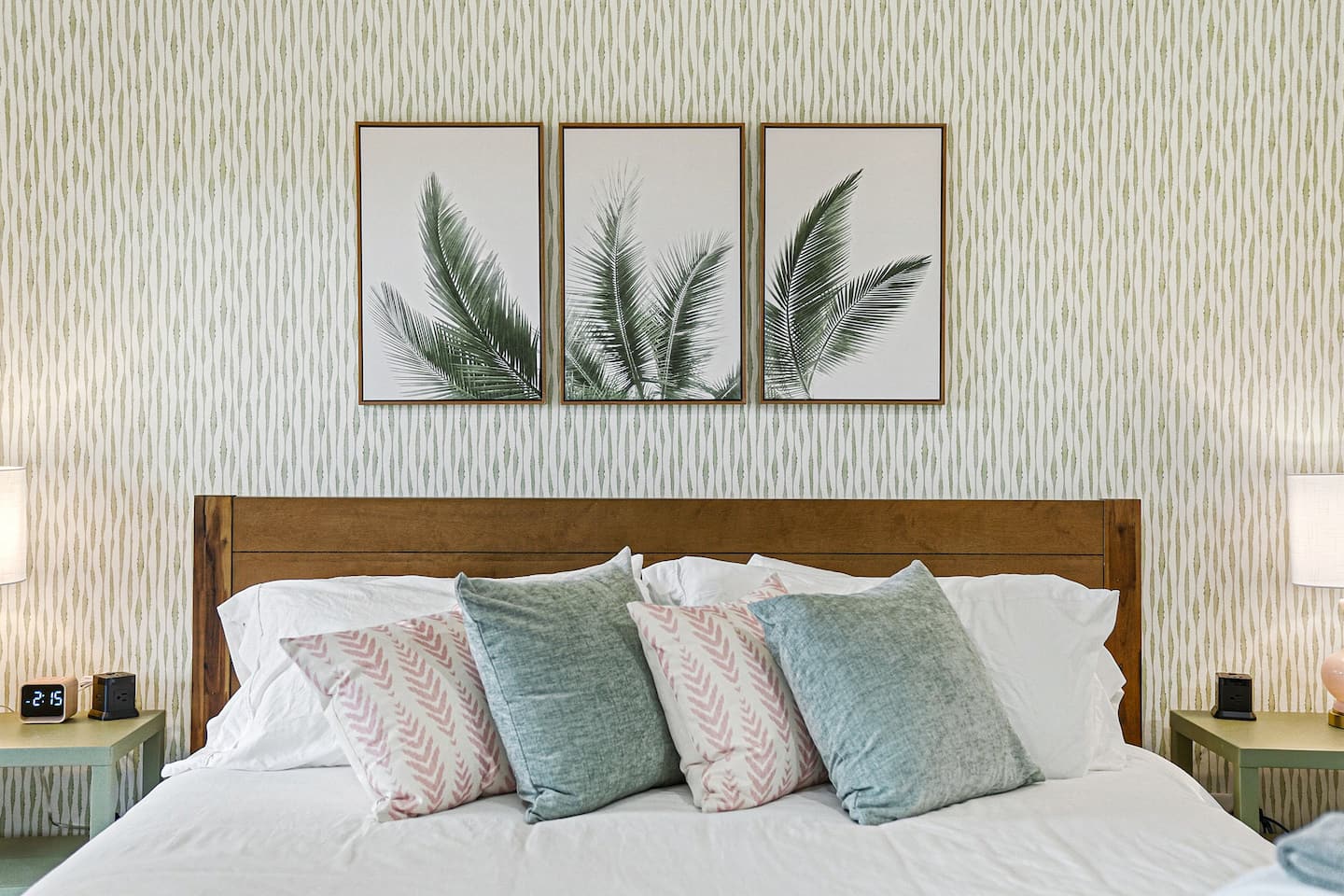 Designed with comfort and style in mind, this cozy bedroom blends soft coastal colors with boutique-inspired décor.