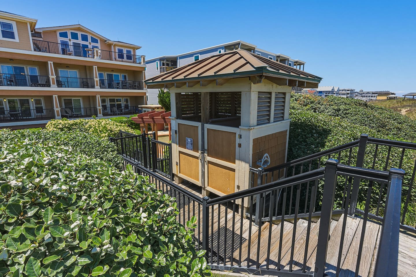 After long beach days and sunset walks, the outdoor shower makes it easy for the whole family to wash away the sand and keep vacation cleanup simple.