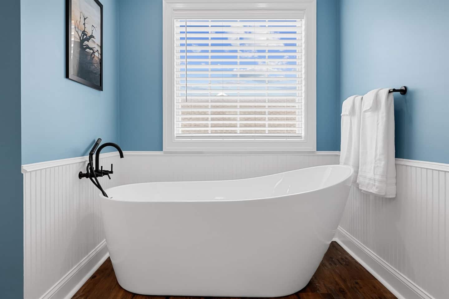Rinse off the salt in the large master bath built for actually getting ready, not taking turns.