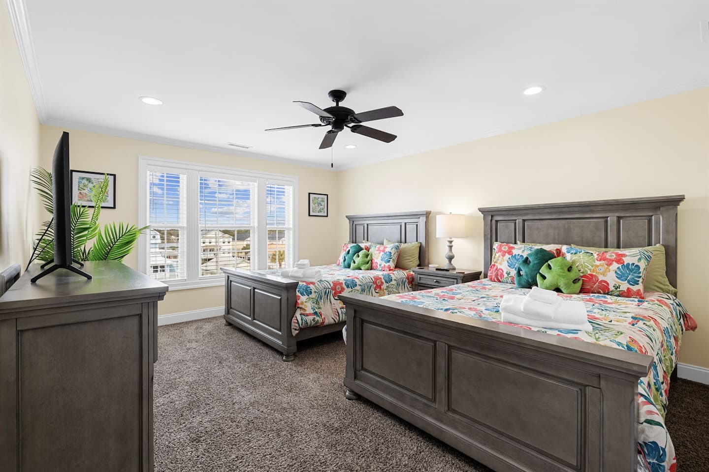 Send the kids up to the top-floor two-queen room where they get their own floor and you get your peace.